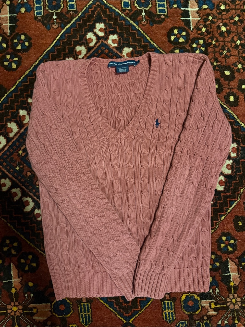 Polo by Ralph Lauren Pink Cable-Knit V-Neck Sweater